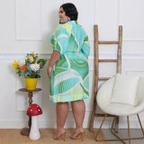 Women's Trendy Print Half-Sleeve Turndown Collar Plus Size Shirt Dress