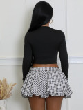 Women's Long-Sleeve Knit Top & Plaid Bubble Skirt Fashion Set