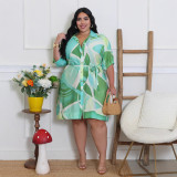 Women's Trendy Print Half-Sleeve Turndown Collar Plus Size Shirt Dress