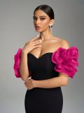 Black & White Off-Shoulder Floral Sleeve Bodycon Party Dress