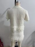 Women's Fringe Short-Sleeve Knit Jacket + High-Waisted Mini Skirt Set