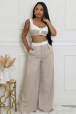 Women's Sleeveless Color-Block High-Waisted Wide-Leg Pants Set