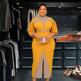 African Plus-Size Elegant Chic Beaded Patchwork Slit Bodycon Dress