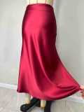 Women Spring and Autumn Satin Bodycon Skirt