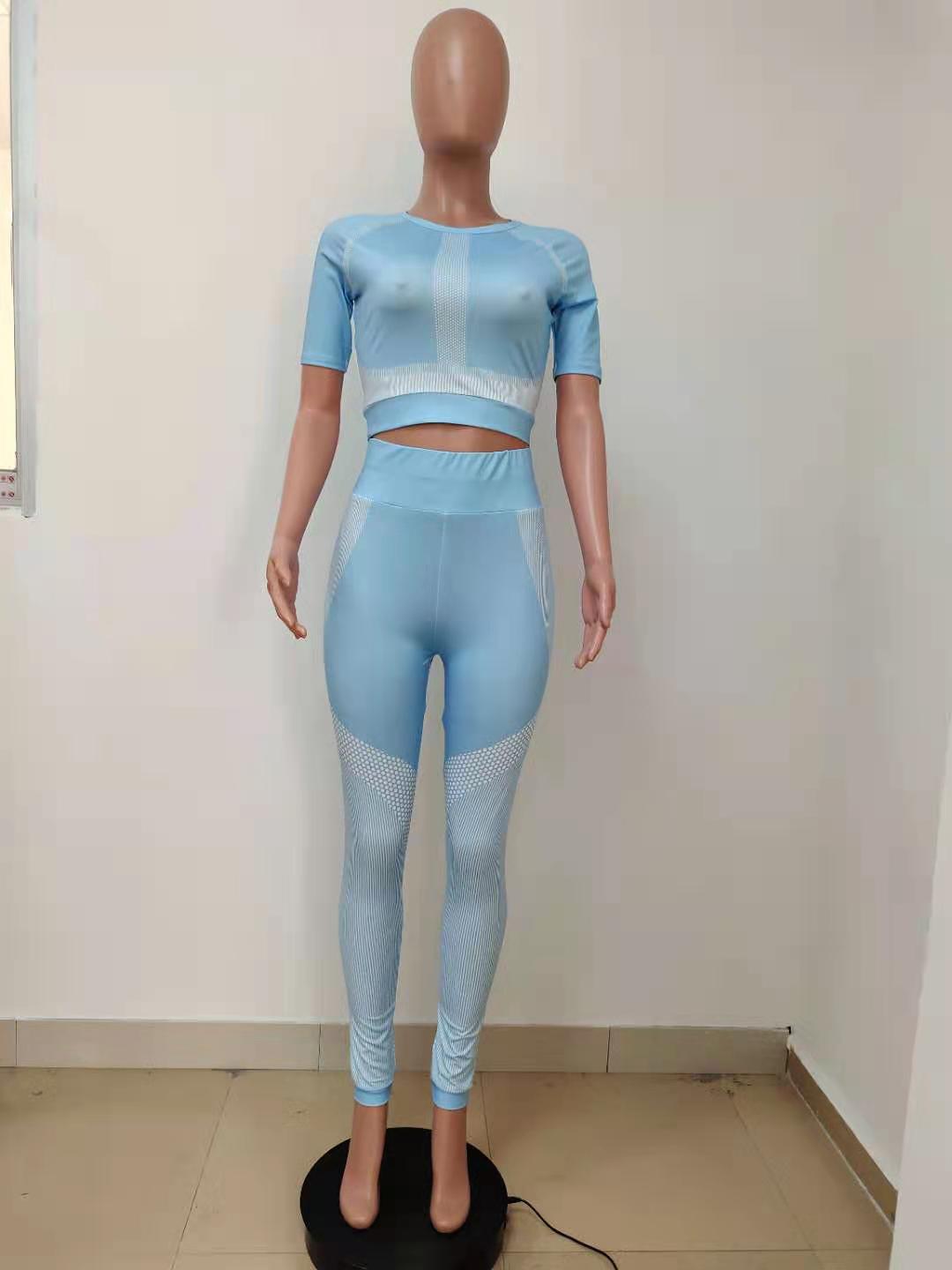 Women Summer Printed Short Sleeve Yoga Two-piece Set