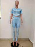 Women Summer Printed Short Sleeve Yoga Two-piece Set