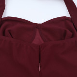 Women Halter Neck Lace-Up Plunging Slit Ruffle Strap Dress