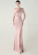 Women strapless satin pleated fishtail slit evening dress