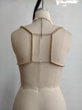 Women Hollow Backless Multi-Color Gem Body Chain Halter Neck Beaded Vest