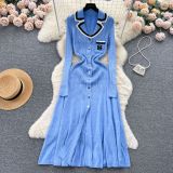 Women Knitting Autumn and Winter Contrast Embroidery Sweater Dress