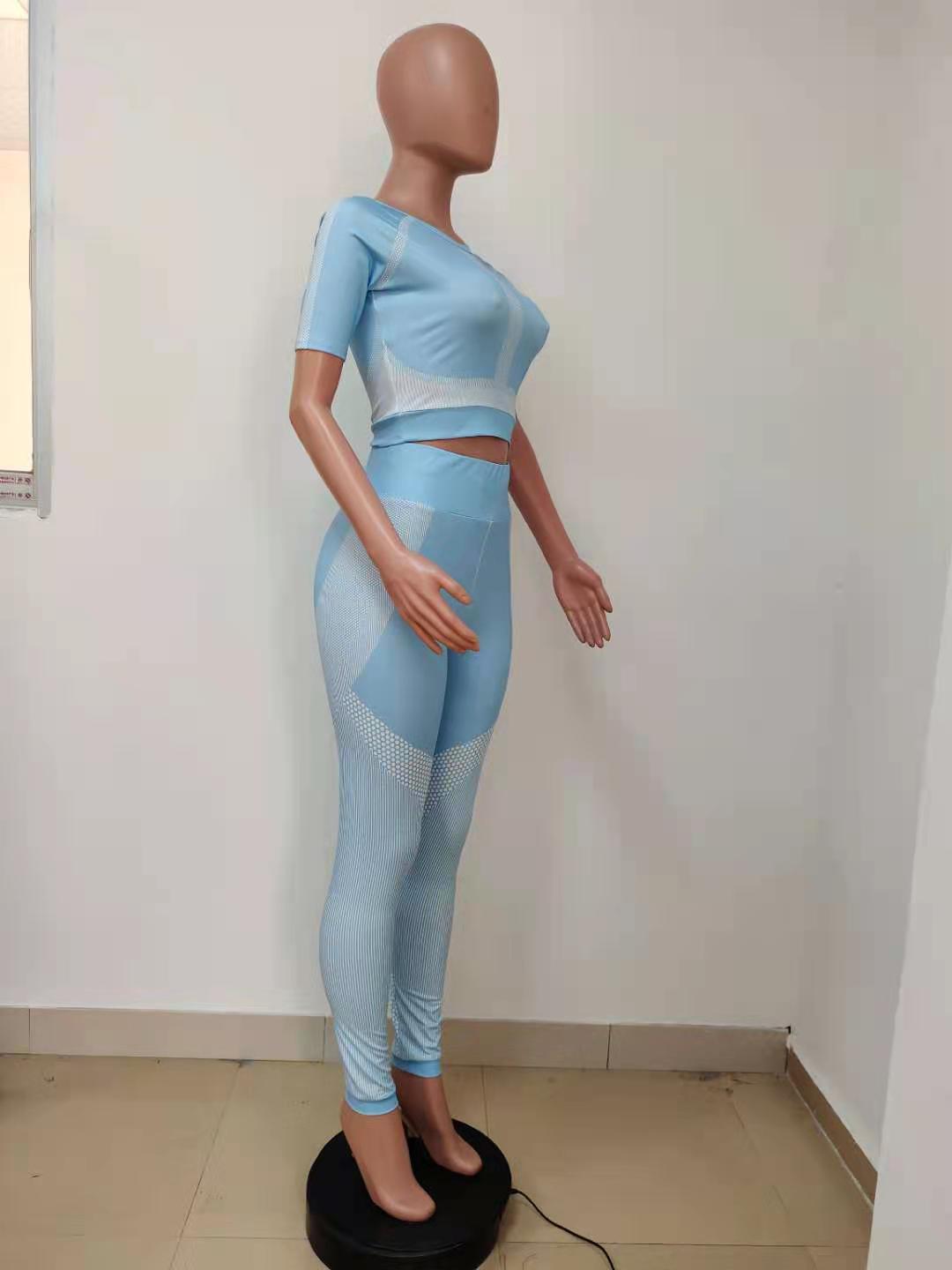 Women Summer Printed Short Sleeve Yoga Two-piece Set