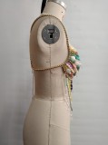 Women Hollow Backless Multi-Color Gem Body Chain Halter Neck Beaded Vest