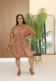 Women Casual Women Solid V Neck bubble sleeve multi-layer pleated dress