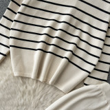 Women Casual V Neck Striped Knitting Top and Pants Two-piece Set