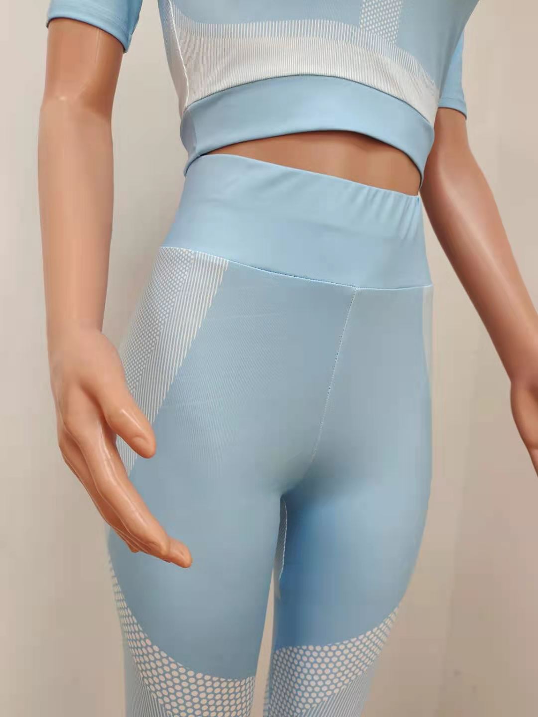 Women Summer Printed Short Sleeve Yoga Two-piece Set