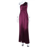 Women one-shoulder sexy slit satin dress dress