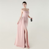 Women Strapless satin beaded fishtail evening dress