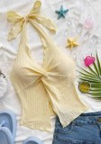 Women Backless Sexy Halter Neck Tie Hollow Suspender Crop Top