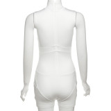 Women Summer White Turtleneck Sleeveless Bodysuit
