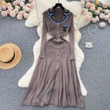 Women Knitting Autumn and Winter Contrast Embroidery Sweater Dress