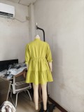 Women Casual Women Solid V Neck bubble sleeve multi-layer pleated dress