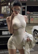 Women Summer White Turtleneck Sleeveless Bodysuit
