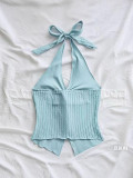 Women Backless Sexy Halter Neck Tie Hollow Suspender Crop Top