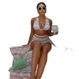 Women Striped Printed Bikini Swimwear Set