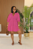 Women Casual Women Solid V Neck bubble sleeve multi-layer pleated dress