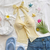 Women Backless Sexy Halter Neck Tie Hollow Suspender Crop Top