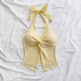 Women Backless Sexy Halter Neck Tie Hollow Suspender Crop Top