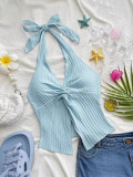 Women Backless Sexy Halter Neck Tie Hollow Suspender Crop Top