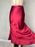 Women Spring and Autumn Satin Bodycon Skirt
