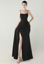 Women Strapless satin beaded fishtail evening dress