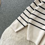 Women Casual V Neck Striped Knitting Top and Pants Two-piece Set
