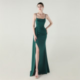 Women Strapless satin beaded fishtail evening dress