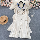 Women Knitting Autumn and Winter Contrast Embroidery Sweater Dress