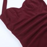 Women Halter Neck Lace-Up Plunging Slit Ruffle Strap Dress