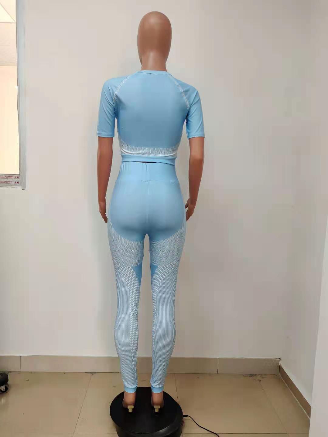 Women Summer Printed Short Sleeve Yoga Two-piece Set