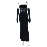 Women lace velvet autumn sexy suspender dress