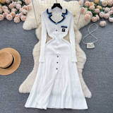 Women Knitting Autumn and Winter Contrast Embroidery Sweater Dress