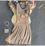 Women Knitting Autumn and Winter Contrast Embroidery Sweater Dress