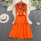 Women Knitting Autumn and Winter Contrast Embroidery Sweater Dress