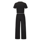 Women printed Casual short-sleeved T-shirt + wide-leg pants two-piece set