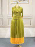 Plus-Size Women's Ruffled African Print Fake Two-Piece Color-Block Pleated Dress