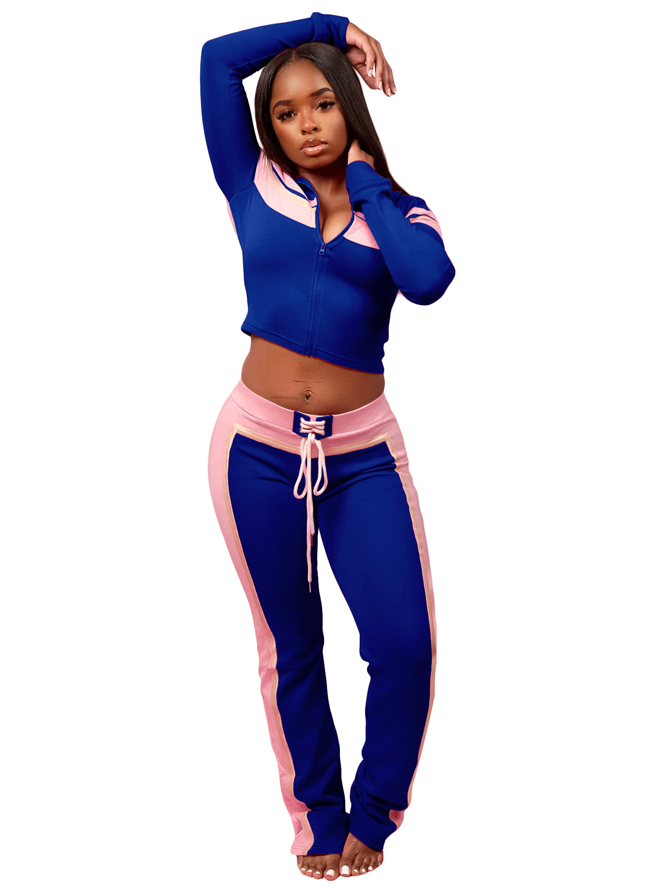 Fashionable Women's Printed Patchwork Long-Sleeve Three-Piece Pants Set