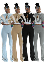 Women's Chic Casual Color-Block Long-Sleeve Zipper Top Slim Fit Bell Bottom Pants Set Women's Chic Casual Color-Block Long-Sleeve Zipper Top Slim Fit Bell Bottom Pants Set