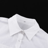 Women's Casual Cotton Turn-Down Collar 3/4 Sleeve A-Line Shirt Dress