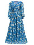 Elegant Women's Long-Sleeve V-Neck Ruffled Formal Party Mesh Evening Gown