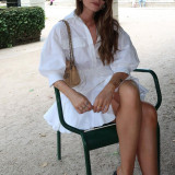 Women's Casual Cotton Turn-Down Collar 3/4 Sleeve A-Line Shirt Dress